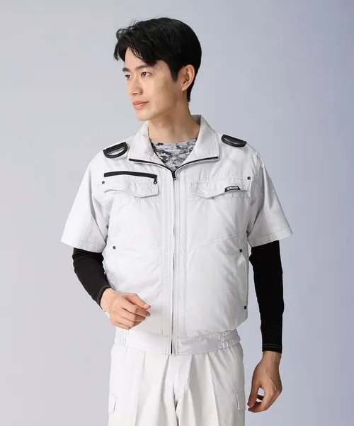 空調服(R)半袖ブルゾン＋14.4V瞬間冷却超大容量ターボハイパワーファン対応スターターキット（ファンブラック）＋インナー（シルバーカモフラ）付フルセット 画像2